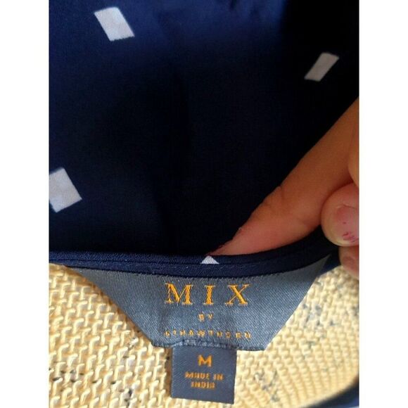 Charter Club Womens Navy Blouse M Hi Low White Diamond Elegant Office Regency - Picture 6 of 7